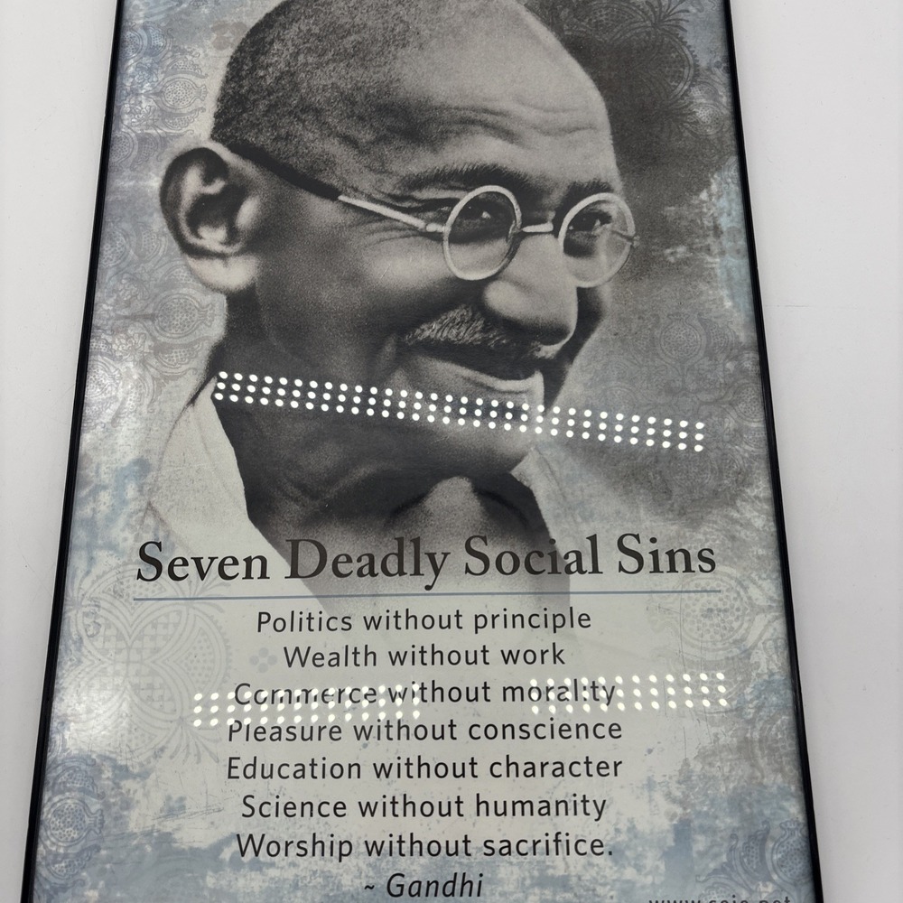 Gandhi  Inspirational Poster "Seven Deadly Sins Framed" 11 X 17"